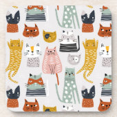 Schattige Doodle Hand getrokken kattenpatroon Bier Onderzetter (Voorkant)