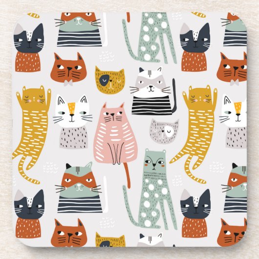 Schattige Doodle Hand getrokken kattenpatroon Bier Onderzetter (Voorkant)