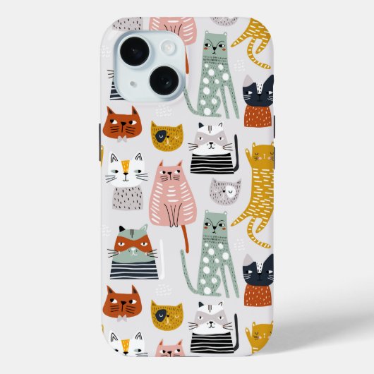 Schattige Doodle Hand getrokken kattenpatroon Case-Mate iPhone Case (Achterkant)