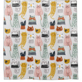 Schattige Doodle Hand getrokken kattenpatroon Douchegordijn (Voorkant)