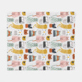 Schattige Doodle Hand getrokken kattenpatroon Fleece Deken (Voorkant (Horizontaal))