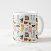 Schattige Doodle Hand getrokken kattenpatroon Grote Koffiekop (Voorkant rechts)