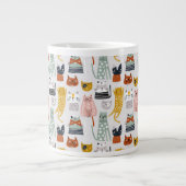 Schattige Doodle Hand getrokken kattenpatroon Grote Koffiekop (Voorkant)