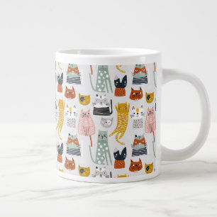 Schattige Doodle Hand getrokken kattenpatroon Grote Koffiekop