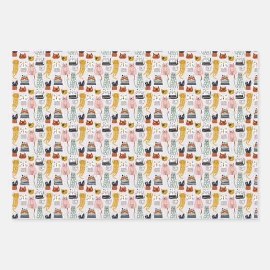 Schattige Doodle Hand getrokken kattenpatroon Inpakpapier Vel (Voorkant 2)