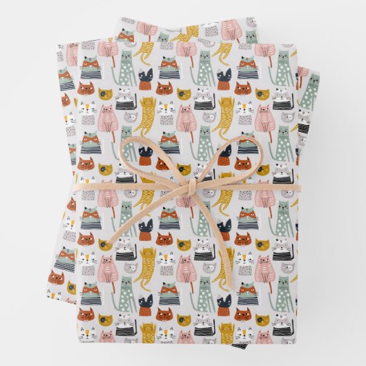 Schattige Doodle Hand getrokken kattenpatroon Inpakpapier Vel (In situ)