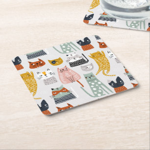 Schattige Doodle Hand getrokken kattenpatroon Kartonnen Onderzetters