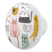 Schattige Doodle Hand getrokken kattenpatroon Keramische Knop (Rechts)