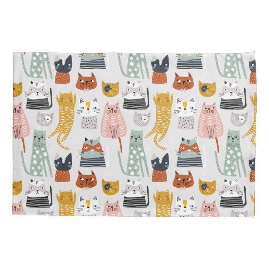 Schattige Doodle Hand getrokken kattenpatroon Kussensloop (Achterkant-Links)