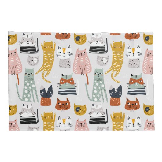 Schattige Doodle Hand getrokken kattenpatroon Kussensloop (Achterkant-Rechts)