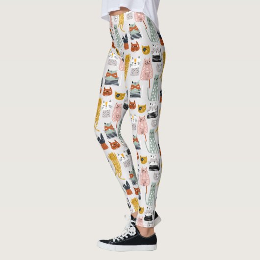 Schattige Doodle Hand getrokken kattenpatroon Leggings (Links)