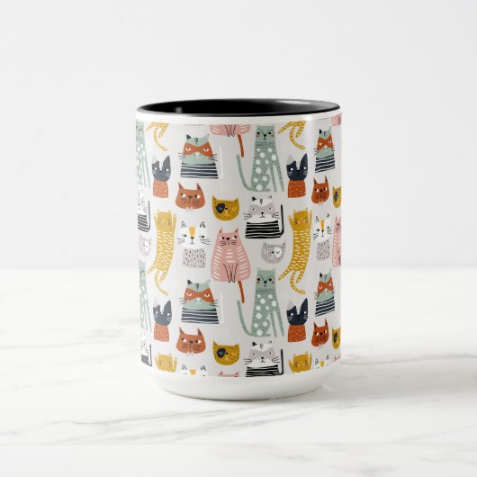 Schattige Doodle Hand getrokken kattenpatroon Mok (Midden)