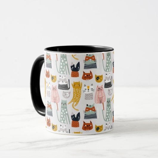 Schattige Doodle Hand getrokken kattenpatroon Mok (Voorkant links)