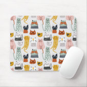 Schattige Doodle Hand getrokken kattenpatroon Muismat (Met muis)