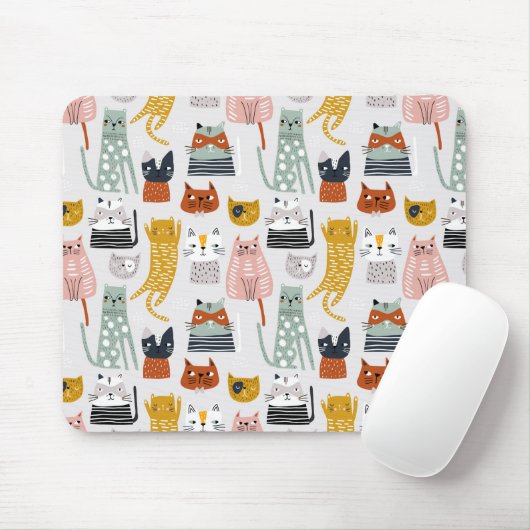Schattige Doodle Hand getrokken kattenpatroon Muismat (Met muis)