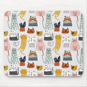 Schattige Doodle Hand getrokken kattenpatroon Muismat
