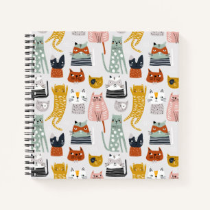 Schattige Doodle Hand getrokken kattenpatroon Notitieboek