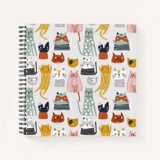 Schattige Doodle Hand getrokken kattenpatroon Notitieboek (Voorkant)