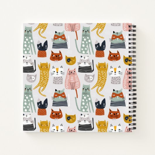 Schattige Doodle Hand getrokken kattenpatroon Notitieboek (Achterkant)