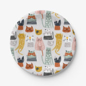 Schattige Doodle Hand getrokken kattenpatroon Papieren Bordje (Voorkant)