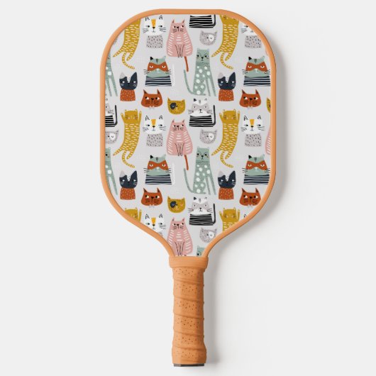 Schattige Doodle Hand getrokken kattenpatroon Pickleball Paddle (Voorkant)