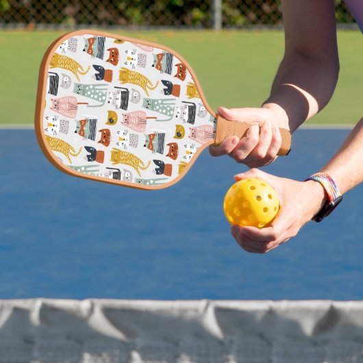 Schattige Doodle Hand getrokken kattenpatroon Pickleball Paddle (Insitu)