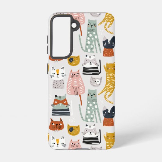 Schattige Doodle Hand getrokken kattenpatroon Samsung Galaxy Hoesje (Achterkant)