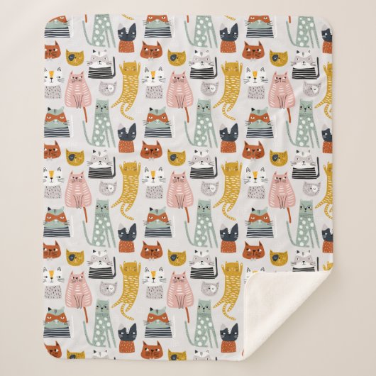 Schattige Doodle Hand getrokken kattenpatroon Sherpa Deken (Voorkant)