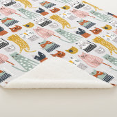 Schattige Doodle Hand getrokken kattenpatroon Sherpa Deken (3/4)