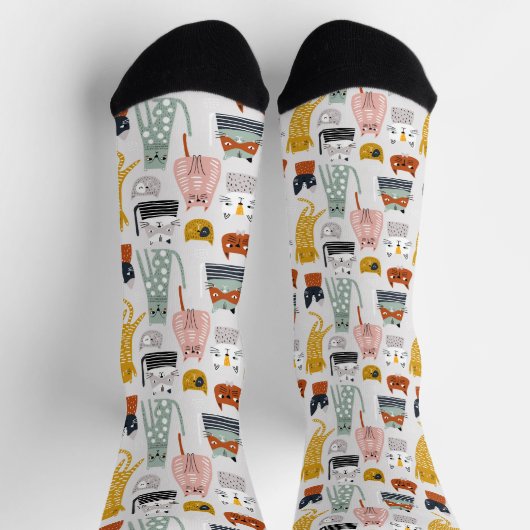 Schattige Doodle Hand getrokken kattenpatroon Sokken (Top)