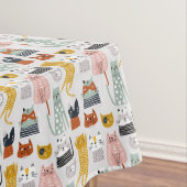 Schattige Doodle Hand getrokken kattenpatroon Tafelkleed (Voorbeeld)