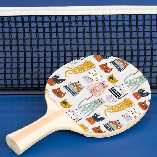Schattige Doodle Hand getrokken kattenpatroon Tafeltennisbatje (Insitu)