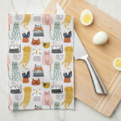 Schattige Doodle Hand getrokken kattenpatroon Theedoek (Quarter Fold)