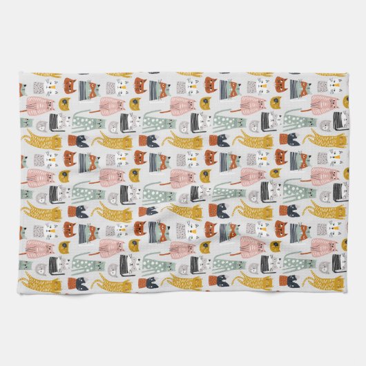 Schattige Doodle Hand getrokken kattenpatroon Theedoek (Horizontaal)