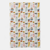 Schattige Doodle Hand getrokken kattenpatroon Theedoek (Verticaal)