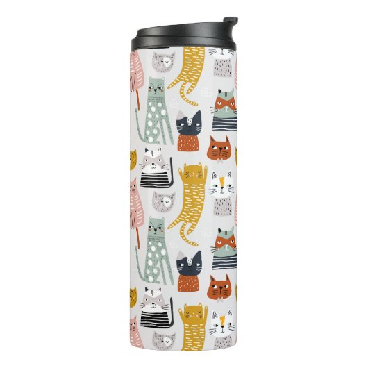 Schattige Doodle Hand getrokken kattenpatroon Thermosbeker (Gedraaid links)