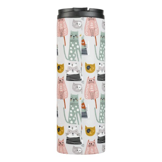 Schattige Doodle Hand getrokken kattenpatroon Thermosbeker (Achterkant)