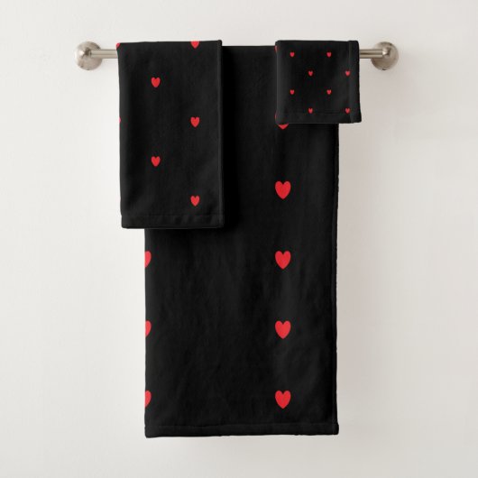 Schattige Doodle Heart Pattern Rood Zwart Stijlvol Bad Handdoek (Insitu)