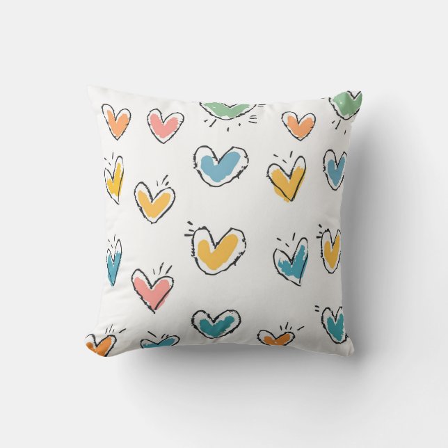 Schattige Doodle Hearts Hand Teken Liefde Kleurrij Kussen (Voorkant)