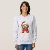 Schattige Doodle Hond Kerstman Hoed & Sjaal Trui (Voorkant volledig)
