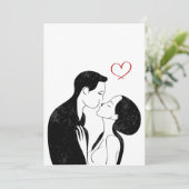 Schattige Doodle Liefde Hart Romantisch Stel Kus Feestdagenkaart (Staand voorkant)