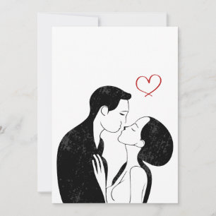 Schattige Doodle Liefdeshart Romantisch Stel Kus Feestdagenkaart