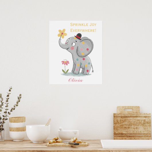 Schattige Doodle Olifant Schattige & Speels Dier Poster (Keuken)