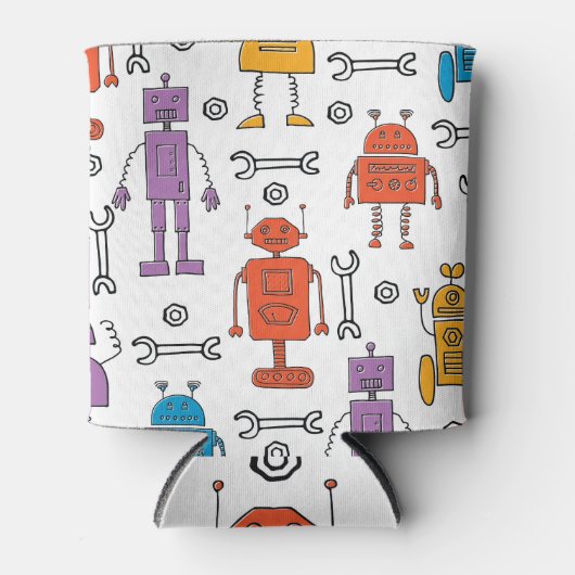 Schattige Doodle Robots Cartoon Pattern Blikjeskoeler (Voorkant)