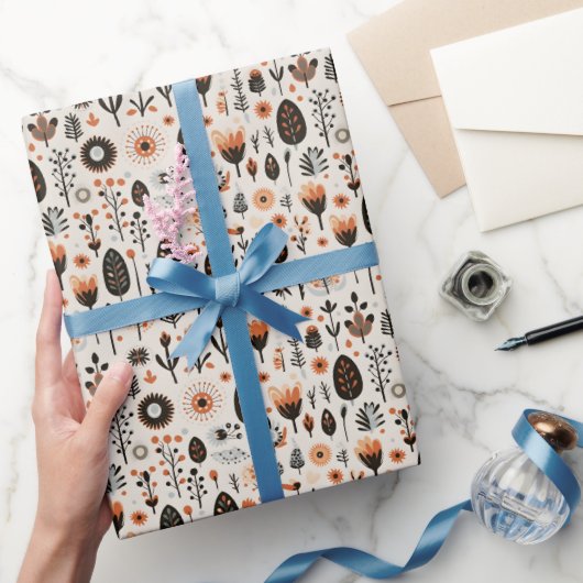 Schattige Doodle Scandinavisch Volk Kerstpatroon Cadeaupapier (Geschenken)