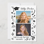 Schattige Doodle Twee Foto Afstudeer Aankondiging (Voorkant)