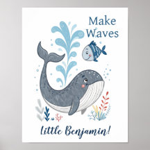 Schattige Doodle Whale Nursery Wall Art Poster