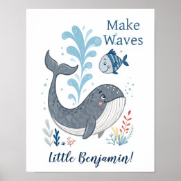 Schattige Doodle Whale Nursery Wall Art Poster