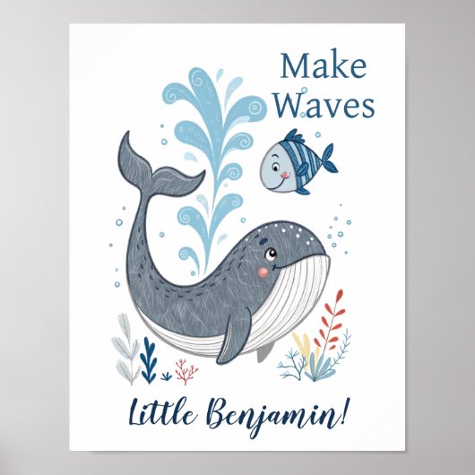 Schattige Doodle Whale Nursery Wall Art Poster (Voorkant)