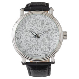 Schattige Doodle Zwart & Wit Horloge